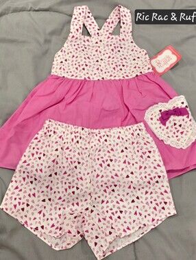 Pink Heart-Print Girls' 2-Piece Short Set